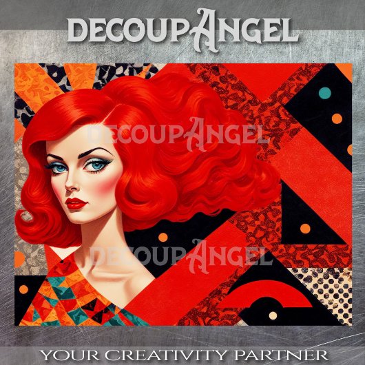 赤と黒のデコパージュの女性のMCMポートレート 薄葉紙