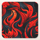 赤と黒のデザイン スクエアペーパーコースター (正面)