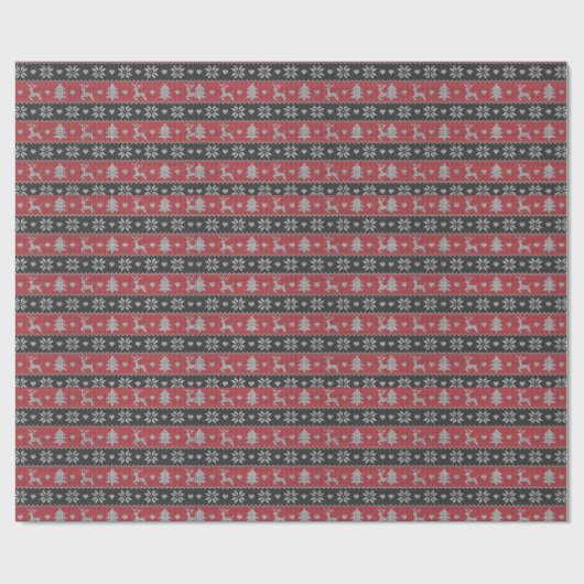 赤と黒のトナカイハートツリーモダンクリスマス ラッピングペーパー (フラット)