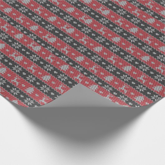 赤と黒のトナカイハートツリーモダンクリスマス ラッピングペーパー (角)