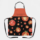 赤と黒のトマトパターン |お名前+キッチン エプロン (正面)