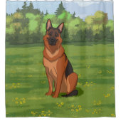 赤と黒のドイツの羊飼いGSD シャワーカーテン (正面)