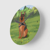 赤と黒のドイツの羊飼いGSD ラウンド壁時計 (傾斜)