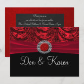 赤と黒のドレープがかったバロック調のアナウンスメント 招待状 (正面/裏面)
