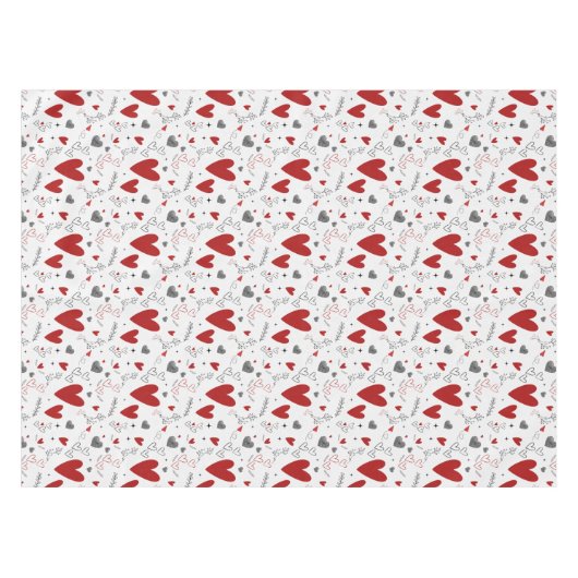 赤と黒のドードルハートラブ テーブルクロス (正面(横))