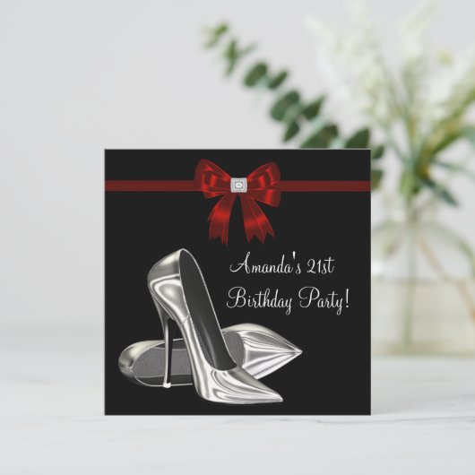赤と黒のハイヒール 女性の誕生日 招待状 (スタンド正面)