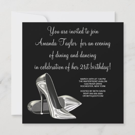 赤と黒のハイヒール 女性の誕生日 招待状 (裏面)