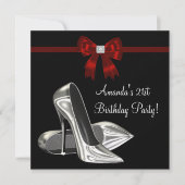 赤と黒のハイヒール 女性の誕生日 招待状 (正面)