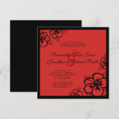 赤と黒のハイビスカスの花の特別結婚式 招待状 (正面/裏面)