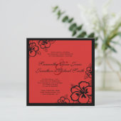赤と黒のハイビスカスの花の特別結婚式 招待状 (スタンド正面)