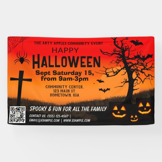 赤と黒のハッピーハローウィンバナーqrコード 横断幕 (横)