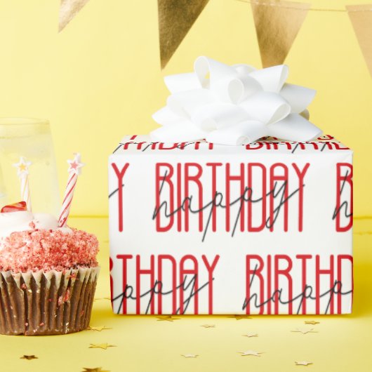 赤と黒のハッピーバースデー ラッピングペーパー (誕生日パーティー)