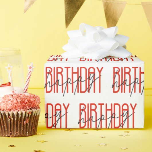 赤と黒のハッピーバースデー ラッピングペーパー (誕生日パーティー)