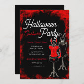 赤と黒のハロウィーンの衣装パーティー 招待状 (正面/裏面)