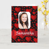赤と黒のハートの写真をカスタマイズ カード (黄色い花)