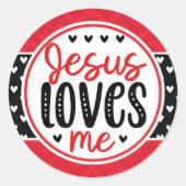 赤と黒のハートイエスは私を宗教的に愛している ラウンドシール (正面)