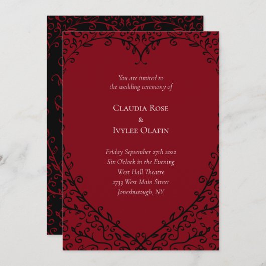 赤と黒のハートゴシック結婚式招待状 招待状 (正面/裏面)