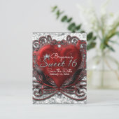 赤と黒のハートフォイル見た甘い16日付を保存 案内ポストカード (スタンド正面)