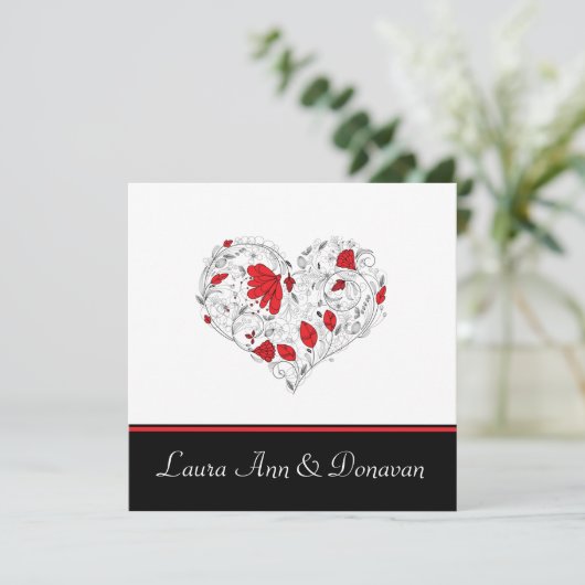 赤と黒のハートポスト結婚式招待状 招待状 (スタンド正面)