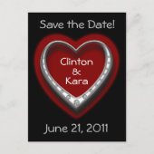 赤と黒のハート日付のはがきを結婚保存 案内ポストカード (正面)