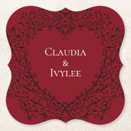 赤と黒のハート結婚ゴシックのコースター ペーパーコースター
