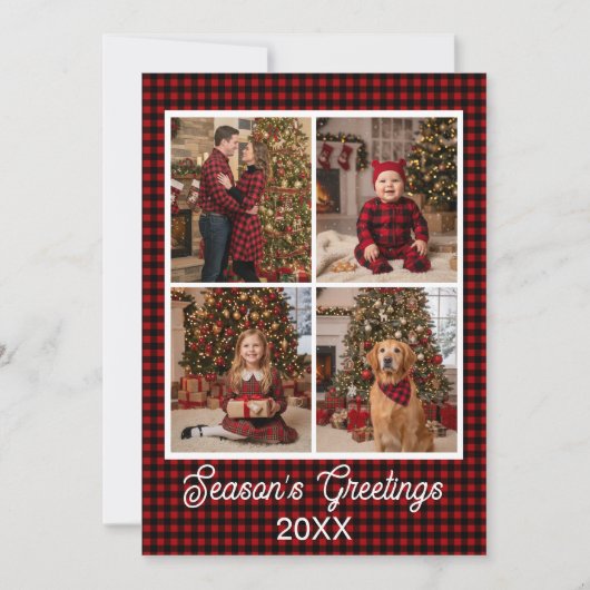 赤と黒のバイカラーのカスタムネームとテキスト入りブルファロープレイド シーズンカード (正面)