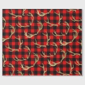 赤と黒のバイソン柄と金の鹿の角 ラッピングペーパー (フラット)