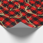 赤と黒のバイソン柄と金の鹿の角 ラッピングペーパー (角)