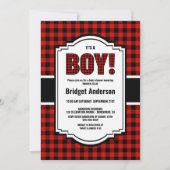 赤と黒のバイソン柄ベイビーシャワー 招待状 (正面)