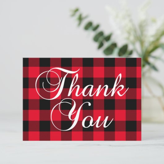 赤と黒のバイソン柄 エレガントなカリグラフィー サンキューカード (スタンド正面)