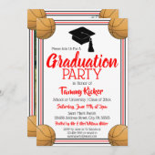 赤と黒のバスケットボール卒業パーティー 招待状 (正面/裏面)