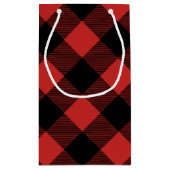 赤と黒のバッファローのチェックパーソナライズされたプレイド スモールペーパーバッグ (裏面)