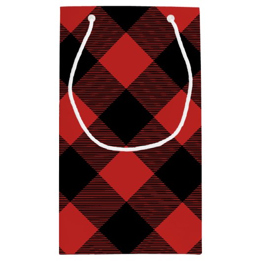 赤と黒のバッファローのチェックパーソナライズされたプレイド スモールペーパーバッグ (裏面)