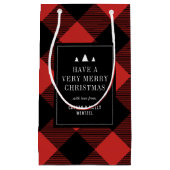 赤と黒のバッファローのチェックパーソナライズされたプレイド スモールペーパーバッグ (正面)