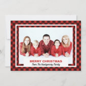 赤と黒のバッファローのチェックMerry Christmas写真 シーズンカード (正面)