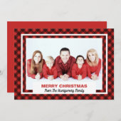 赤と黒のバッファローのチェックMerry Christmas写真 シーズンカード (正面/裏面)