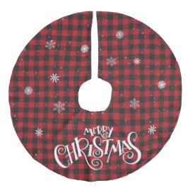 赤と黒のバッファローのプレイドと雪片 フェイクリネンツリースカート