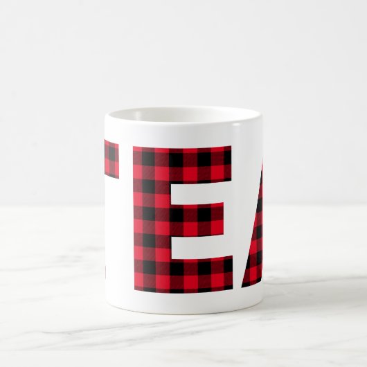 赤と黒のバッファローのプレイドはっきりしたレターティー コーヒーマグカップ (中央)