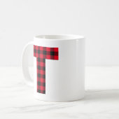 赤と黒のバッファローのプレイドはっきりしたレターTモノグラム コーヒーマグカップ (正面左)