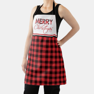 赤と黒のバッファローのプレイドクリスマスエプロン エプロン