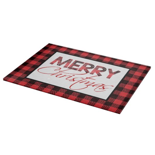 赤と黒のバッファローのプレイドクリスマス カッティングボード (角)