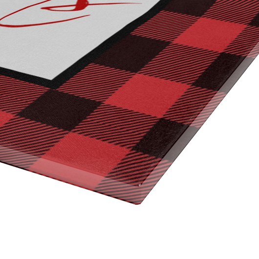赤と黒のバッファローのプレイドクリスマス カッティングボード (角)
