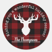 赤と黒のバッファローのプレイドクリスマス ラウンドシール (正面)