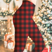 赤と黒のバッファローのプレイドクリスマス レギンス