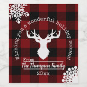 赤と黒のバッファローのプレイドクリスマス ワインラベル (シングルラベル)