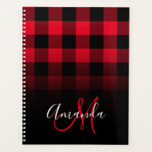 赤と黒のバッファローのプレイドグラデーションモノグラム