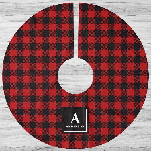 赤と黒のバッファローのプレイドモノグラム ブラッシュドポリエステルツリースカート