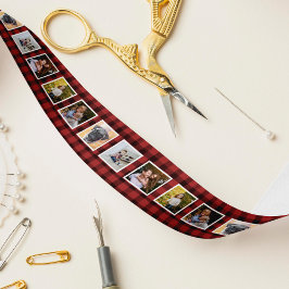 赤と黒のバッファローのプレイド写真 サテンリボン