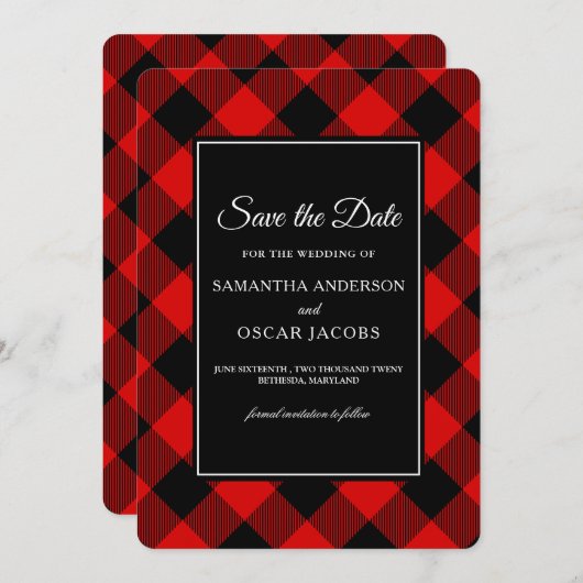 赤と黒のバッファローのプレイド セーブザデート (正面/裏面)