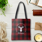 赤と黒のバッファローのプレイド トートバッグ